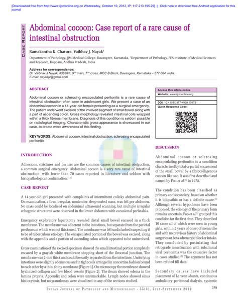 Pdf Abdominal Cocoon Case Report Of A Rare Cause Of Intestinal