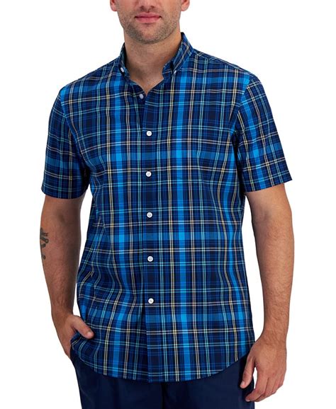 Club Room Mens Brighton Regular Fit Stretch Plaid Button Down Poplin