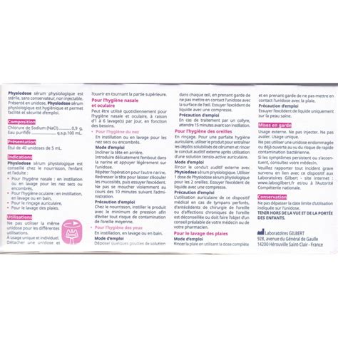 Physiodose serum physiologique boîte de 40 unidoses de 5 ml Gilbert