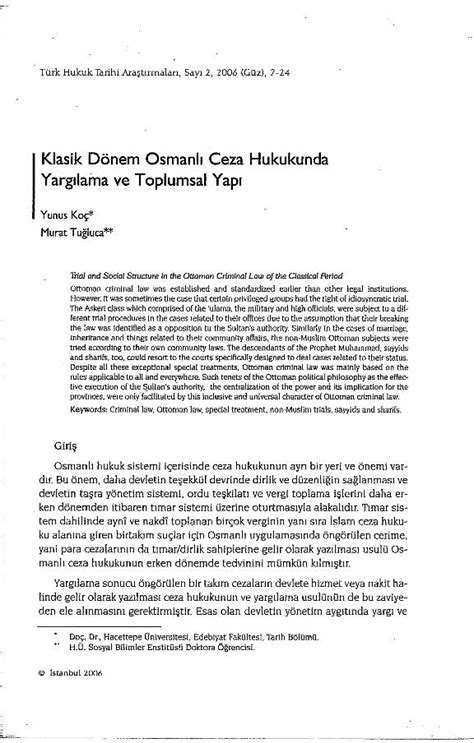 Pdf Klasik D Nem Osmanl Ceza Hukukunda Ve Toplumsal Yap Ktp Isam Org