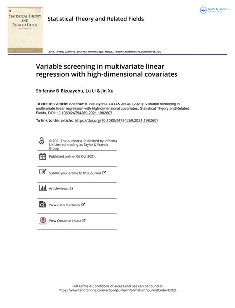 Pdf Variable Screening In Multivariate Linear Regression With High