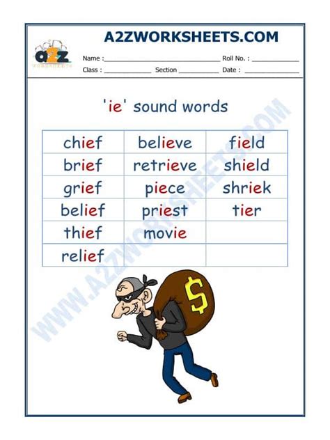 A2zworksheets Worksheet Of English Phonics Sounds Ie Sound Words Reading English