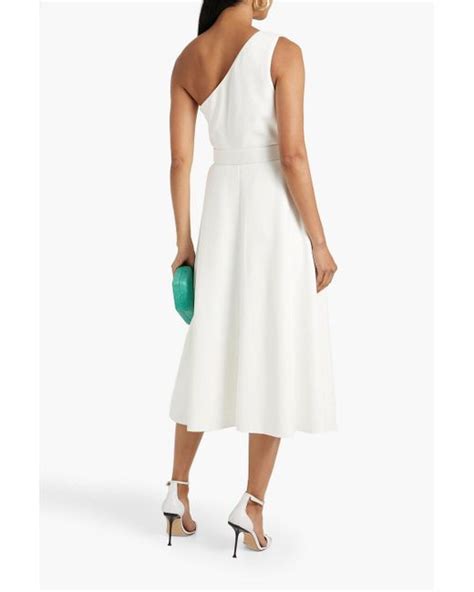 Badgley Mischka One Shoulder Scuba Midi Dress In White Lyst