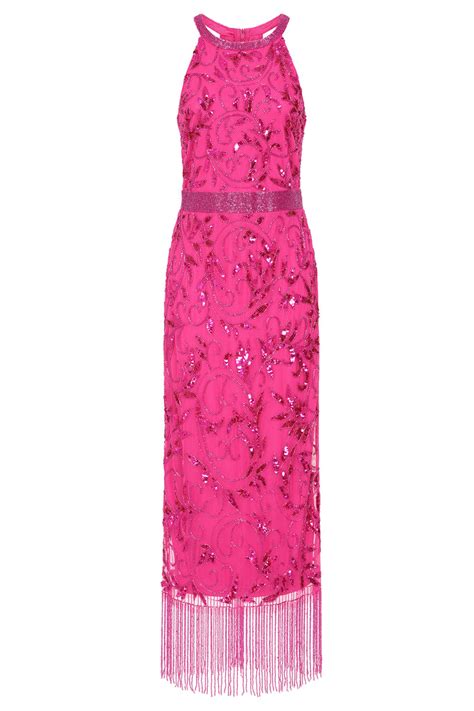 Hali Fuchsia Embellished Midi Dress Frock And Frill