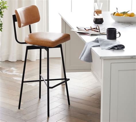 Maison Leather Counter Height Swivel Bar Stool, Bronze Legs, Nubuck ...