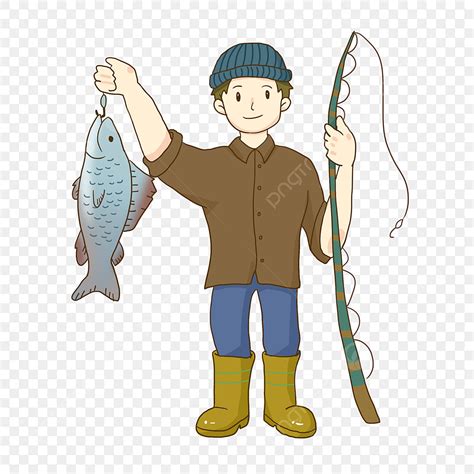 Nelayan Nelayan Memancing, Clipart Nelayan, Seekor Ikan, Tongkat ...