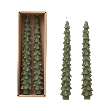 Tree Shaped Taper Candles Unscented Set Of 2 Christmas Decor