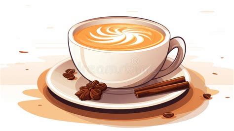 Vector Illustration Of A Cup Of Cappuccino On A Saucer With Cinnamon