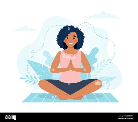 Black woman practicing yoga. Vector illustration in flat style Stock ...