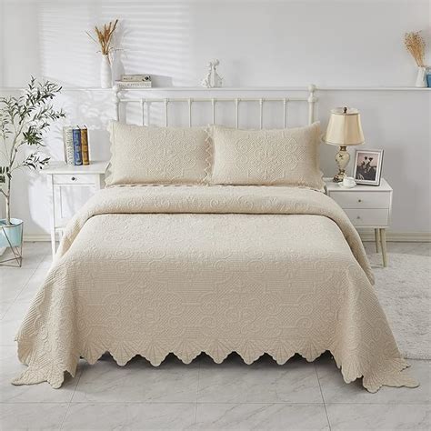 Amazon Brandream King Size Quilt Set Cotton Beige Quilts Elegant