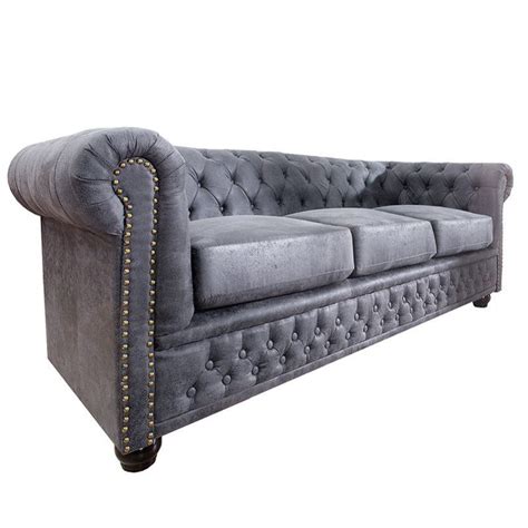 Canapea Clasica Stil Englezesc Chesterfield 3 Locuri Gri Antic