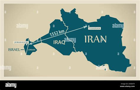 Modern Map - Distance between Jerusalem ISRAEL and Teheran IRAN Stock ...