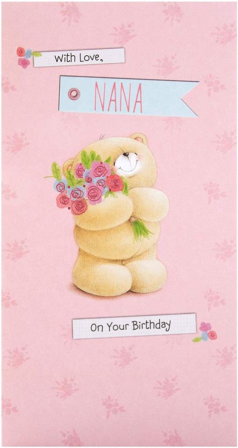 A Greeting Card With A Teddy Bear Holding A Bouquet Of Flowers And The