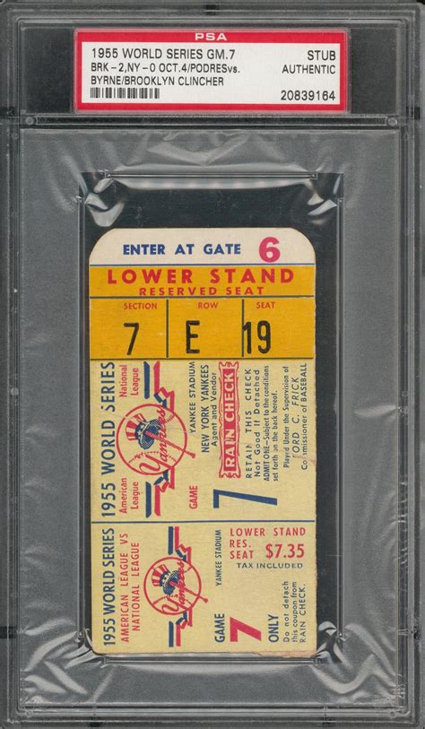 Lot Detail - 1955 World Series Game 7 Ticket Stub - Dodgers Finally Win ...