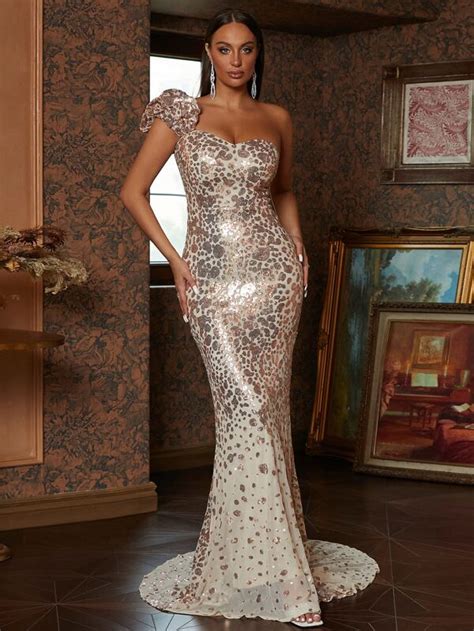 Missord One Shoulder Mermaid Hem Sequin Formal Dress Shein Usa