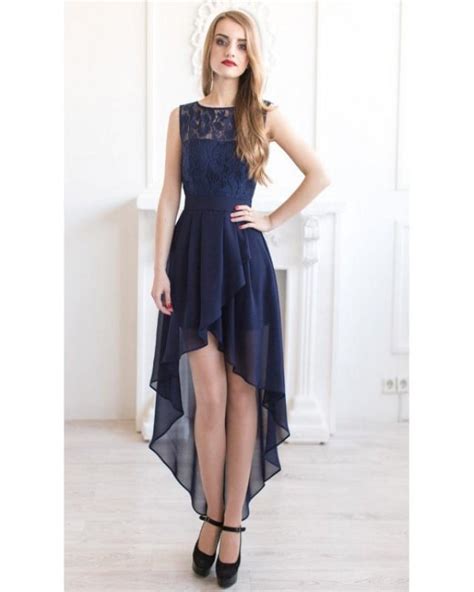 Navy Blue Bridesmaid Dress Asymmetric Navy Lace Dress Navy Dress Long