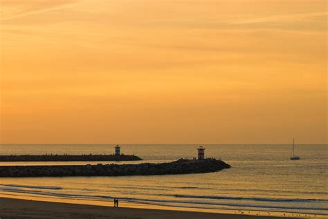 Scheveningen beach with view on the harbour, Netherlands