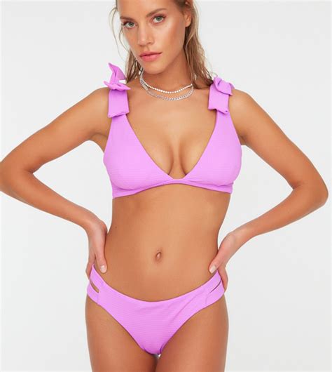 Buy Trendyol Textured Triangle Bikini Top In Purple 6thStreet Qatar