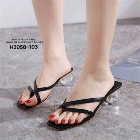 Jual Ar High Heels Cm Sandal Hak Kaca Bulat Sendal Jepit Wanita Hak