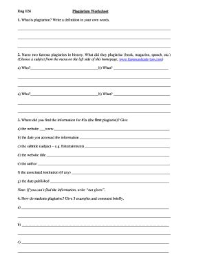 Plagiarism Worksheet 1 What Is Plagiarism Write A Fill And Sign