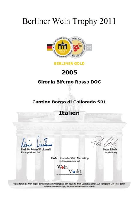 Gold Medal At The Berliner Wein Trophy Gironia Rosso Biferno Doc