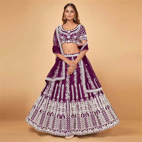 Purple Floral Embroidered Chiffon Lehenga Choli Clothsvill