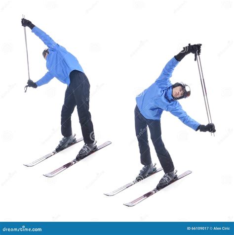 Skiier Demonstrate Warm Up Exercise For Skiing Stock Image Image Of