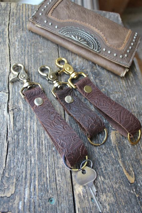 Leather Wristlet Keychain Western Floral Etsy