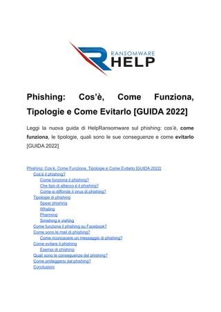 Phishing cosè come funziona tipologie e come evitarlo pdf