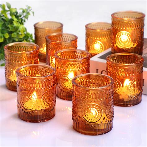 Liengoron Amber Votive Candle Holders Set Of 36 Square Glass Candle Holders Bulk Tea Light