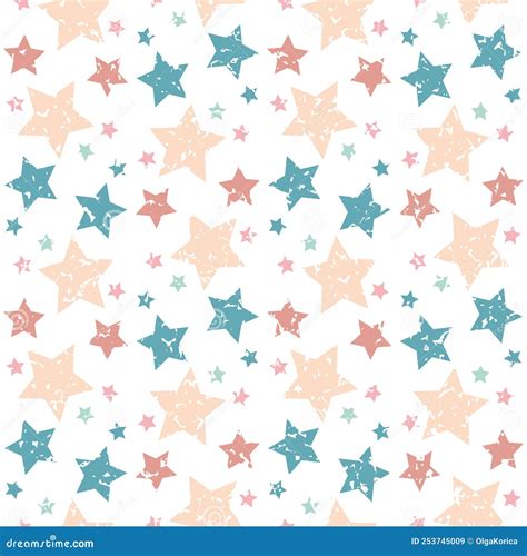 Pink Blue Pastel Star On White Background Cute Repeat Stock Vector