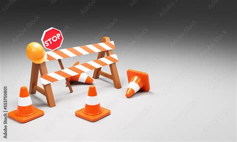 set of realistic cones traffic, safety hat, road work safety sign to ...