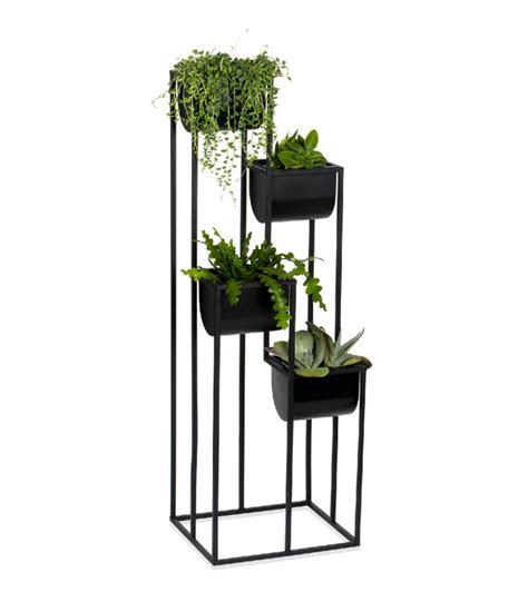 Support pots plantes étagé en métal noir 33 5x29x100cm