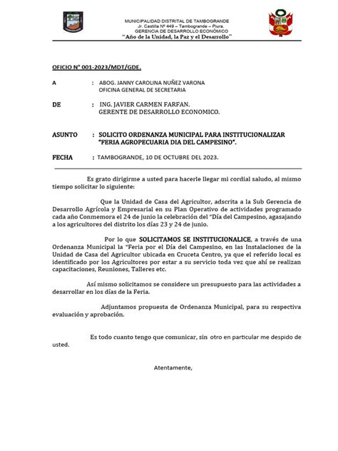 Oficio N°001 2023 Mdt Gde Pdf