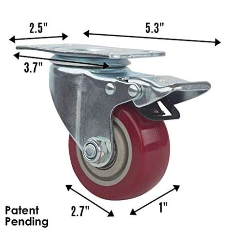 Houseables Caster Wheels 4 Locking Castors 3 Inch Red Heavy Duty