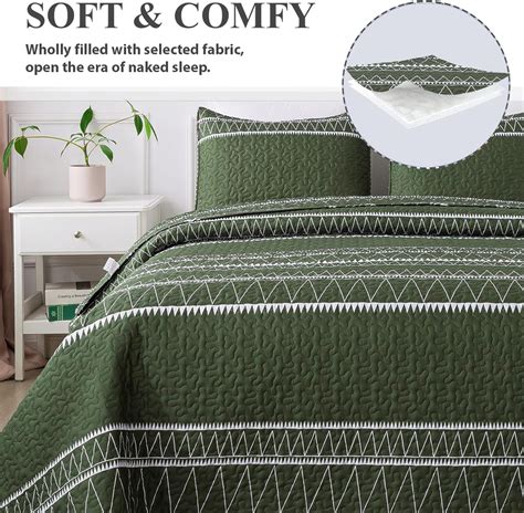 Green Quilt Set California King 112x104 Inch 3 Pieces 1 Striped