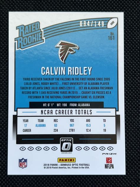 Calvin Ridley 2018 Panini Donruss Optic Blue Prizm Holo Rookie 149