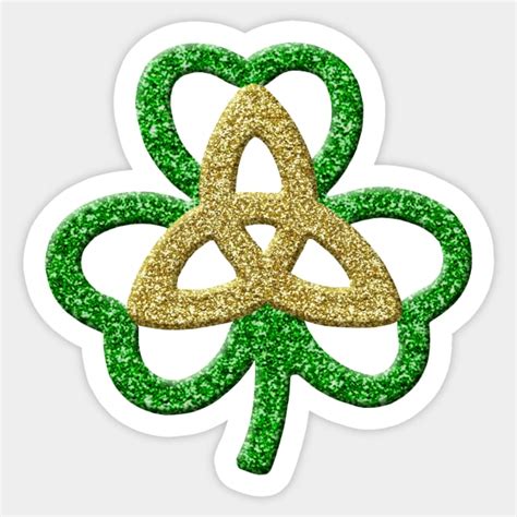 Green Gold Faux Glitter Shamrock And Trinity Knot Shamrock Sticker