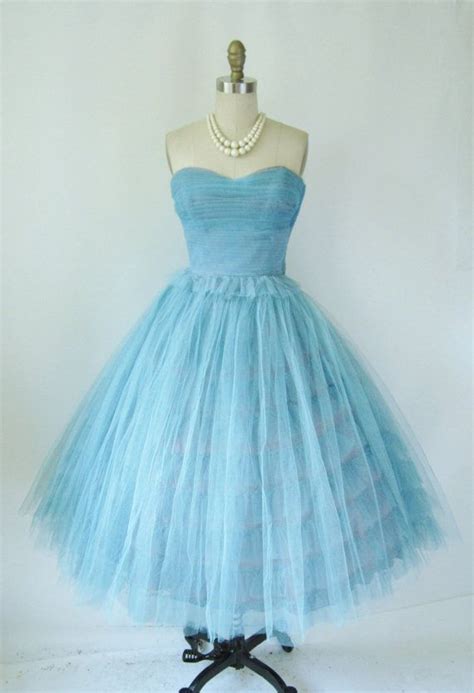 1950s Pleated Tulle Aqua Shelf Bust Wedding Party Prom Etsy