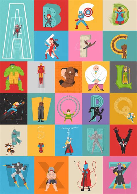 MARVEL ABC Alphabet Illustrated Poster Gift Wall Art - Etsy