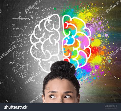 Close Up Of African American Womans Head With Large Brain Drawing One