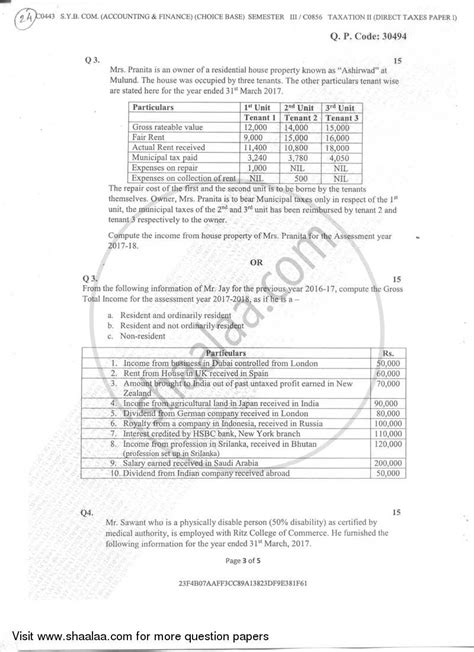 Taxation 2 Direct Taxes Paper 1 2017 2018 Bcom Accounting And