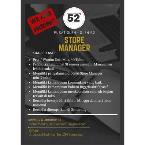 Lowongan Kerja Store Manager Di Pusat Oleh Oleh 52 Semarang LokerSemar Id