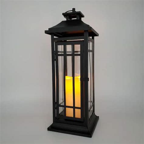 Lumabase In Black Window Battery Operated Metal Lantern With Led