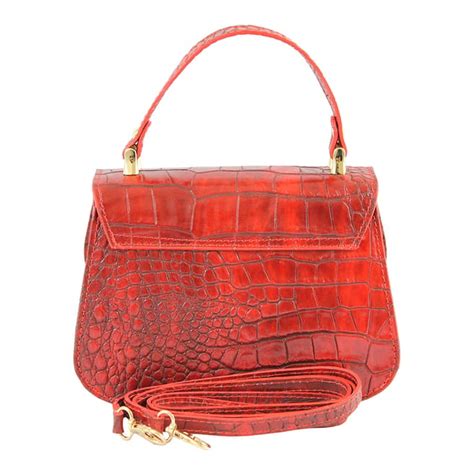 Red Leather Croc Print Handbag Brandalley