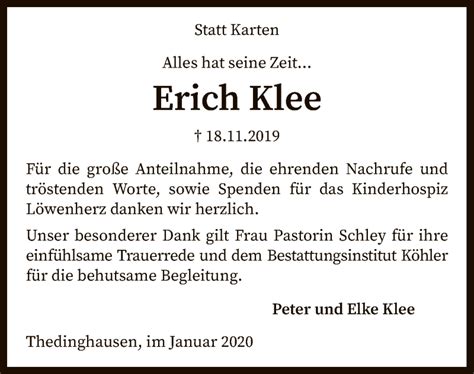 Traueranzeigen Von Erich Klee Trauer Kreiszeitung De