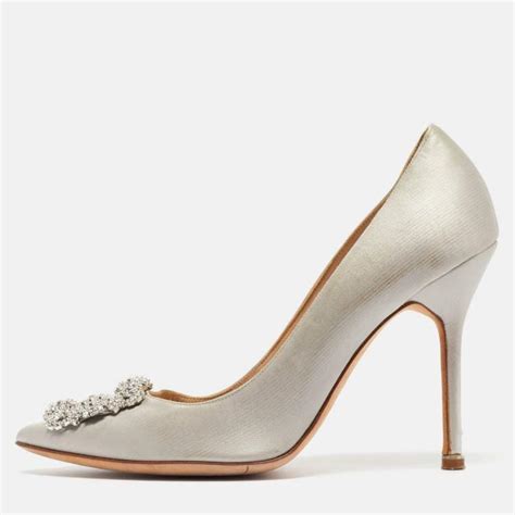 Manolo Blahnik Light Grey Satin Hangisi Pumps Size Manolo Blahnik