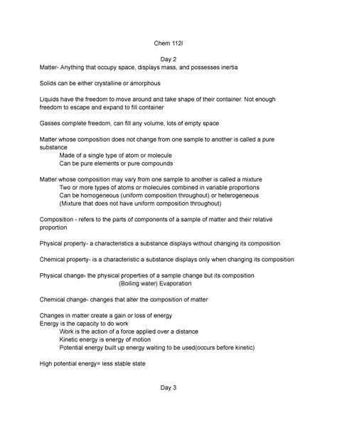 Chem 112 Day 1 5 Chem 112 Lecture Notes Chem 112l Day 2 Matter