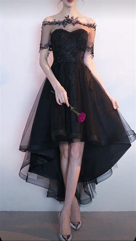 Black Tulle High Low Homecoming Dress Off Shoulder Sleeves Artofit