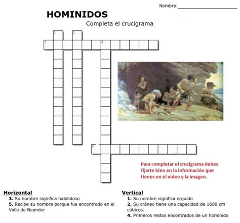 Crucigrama Hominidos Worksheet Live Worksheets